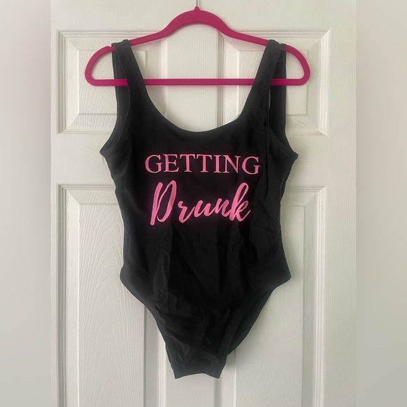 Black Bodysuit with Pink Text - Picture 1 of 3